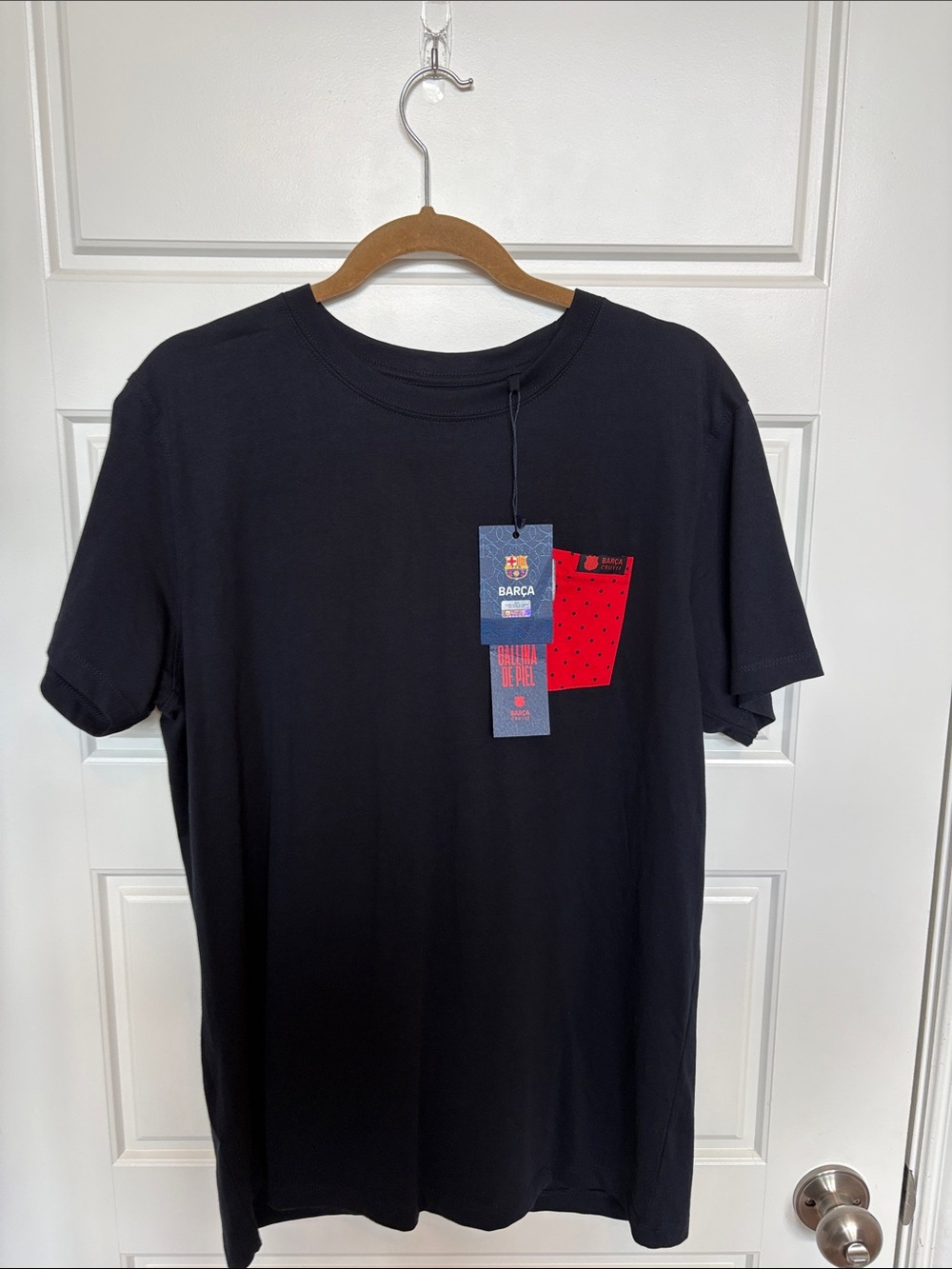 FC Barcelona Black/Navy Short Sleeve Tee with Red Pocket Accent